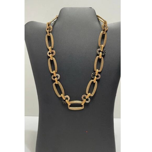 Vintage Chico's Antique Gold Rhinestone Link Necklace - Picture 3 of 6